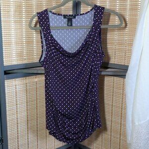 WHBM Black Sleeveless Blouse w/ Fuschia & White Geo Print